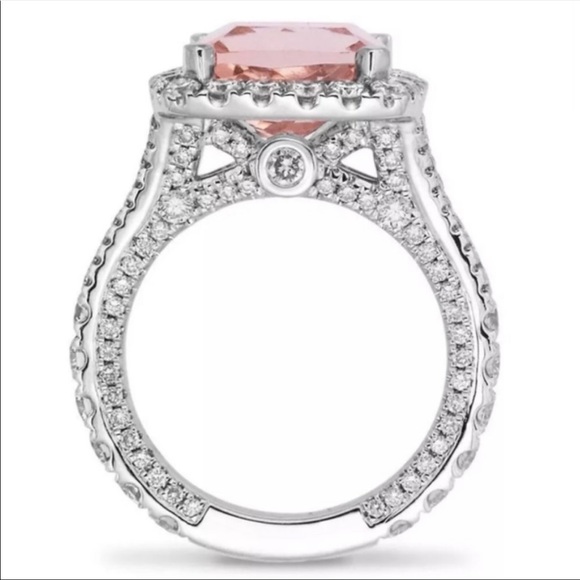 New 5 Carat Pink Topaz Diamond Halo Engagement Ring - Picture 2 of 3